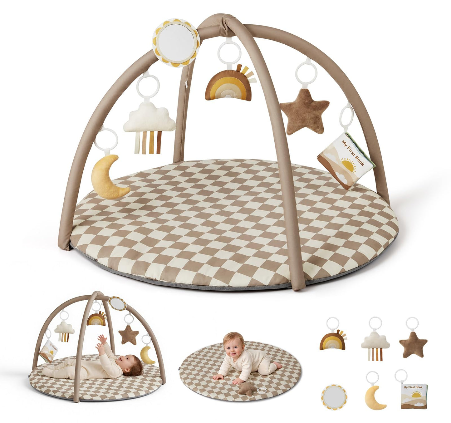 Blissful Diary Baby Play Gym Mat, Play Mat Activity Mat with 6 Detachable Toys for Stage-Based