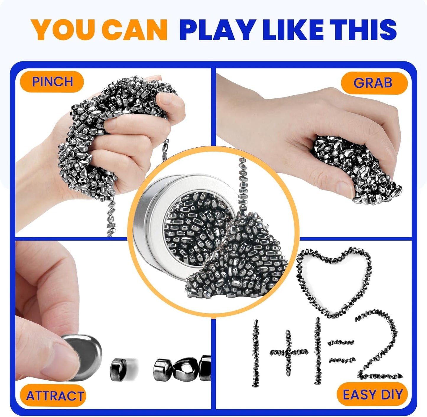 Magnetic Balls Over 600 PCS Mini Magnetic Putty, with 2 Big Smooth Magnetic Beads, Fidget Toys for Adult, Weak Ferrite Putty Desk Toys for Office (Black)