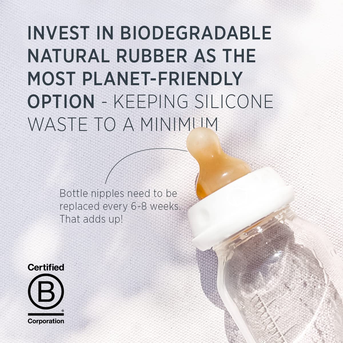 HEVEA Standard Neck Glass Baby Bottles - Natural Rubber Slow Flow Nipples - Anti Colic Baby Bottles