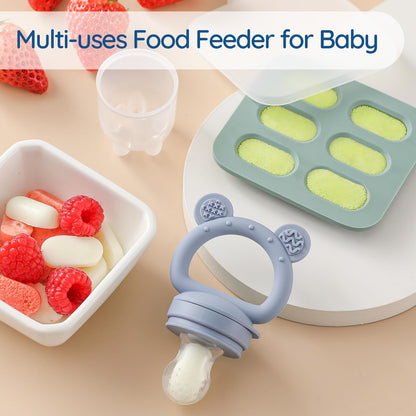 2 Pack Silicone Baby Fruit Feeder with Mini Freezer Tray, Breastmilk Popsicle Molds for Baby