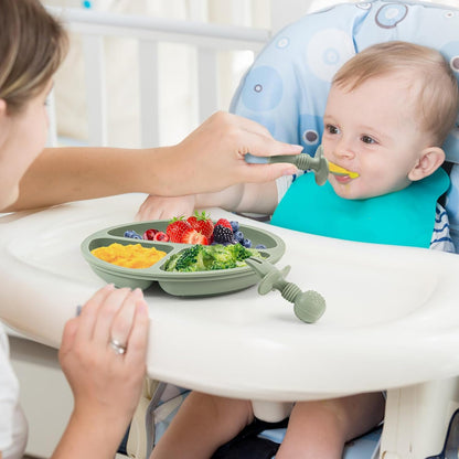 Baby Spoons and Forks Feeding Set, 6 Pack Silicone First Stage Self Feeding Toddler Utensils, BPA Free, Baby Led Weaning Supplies for Training Spoons