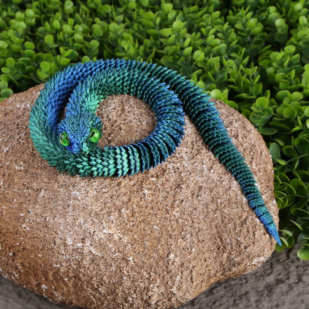 3D Printed Animals-Snake Viper, 24 in Surprise Mystery Snake Fidget Toy Creative Toy 3D Printed Articulated Snake Collectibles Home Office Executive Desk Decor (Blue Green)