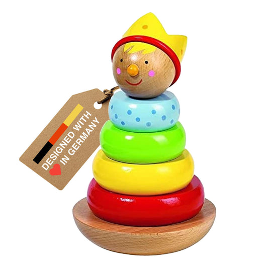 Goki Rainbow Stacking Toys for Toddlers 1–3 Little Prince | Classic 6-Piece Ring Stacker | Colorful