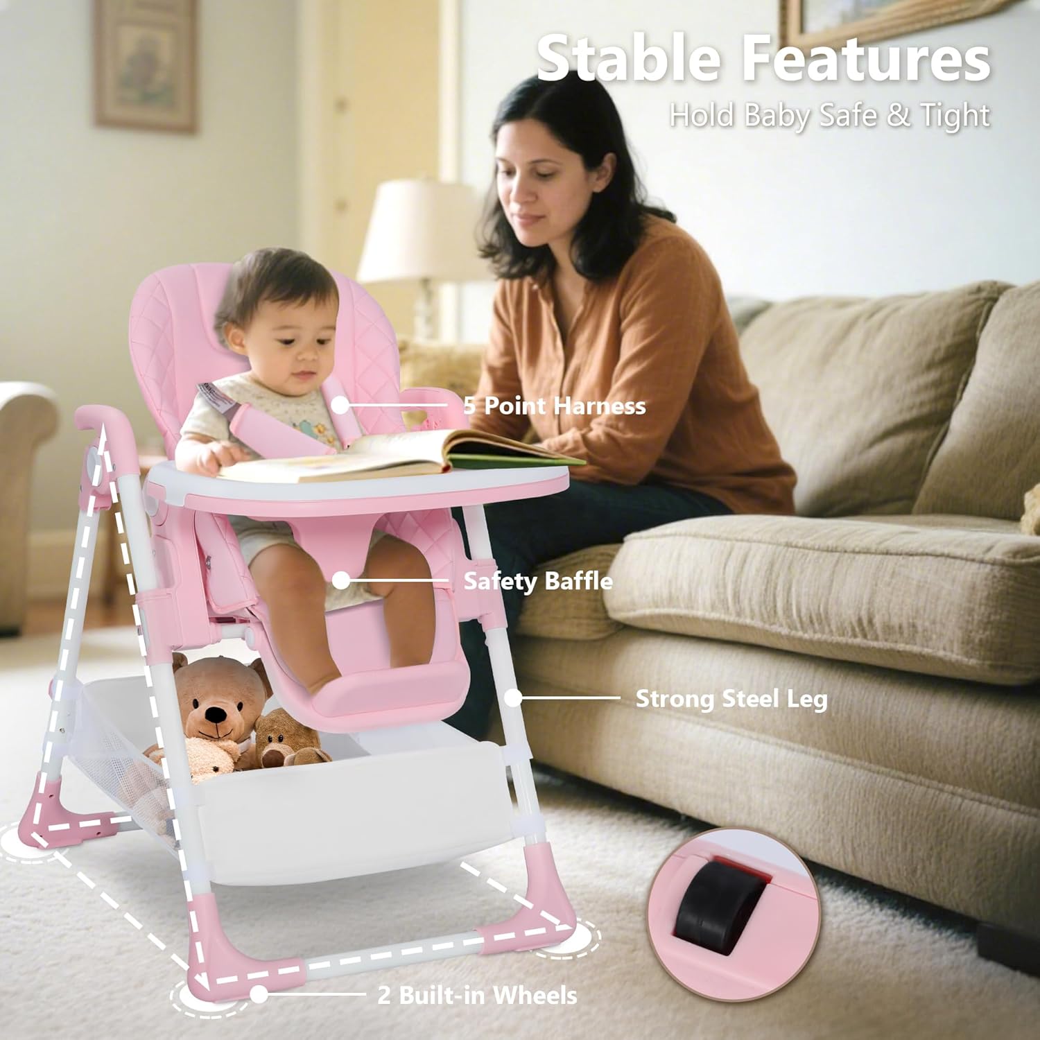 Kinder King Convertible Baby High Chair, Adjustable Feeding Chair for Babies and Toddlers with