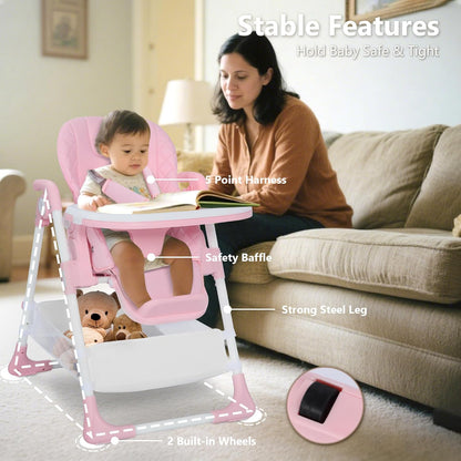 Kinder King Convertible Baby High Chair, Adjustable Feeding Chair for Babies and Toddlers with