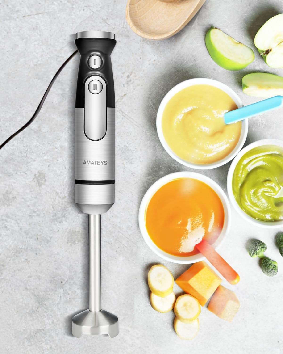 Handblender with Plug,Immersion Blender Handheld, Heavy-Duty Copper Motor, Detachable Stainless