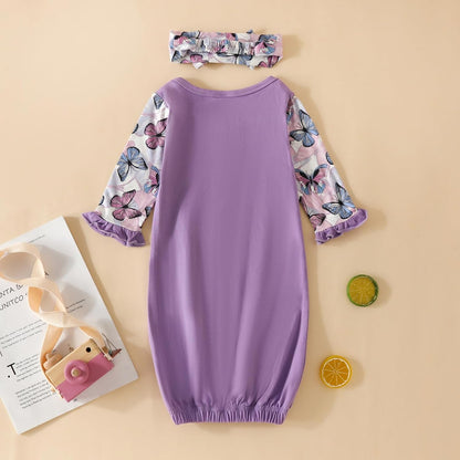 AMAWMW Newborn Baby Girl Little Sister Sleeper Gown Stripe Long Sleeve Nightgown Pajamas Gifts Stuff Essential Outfit