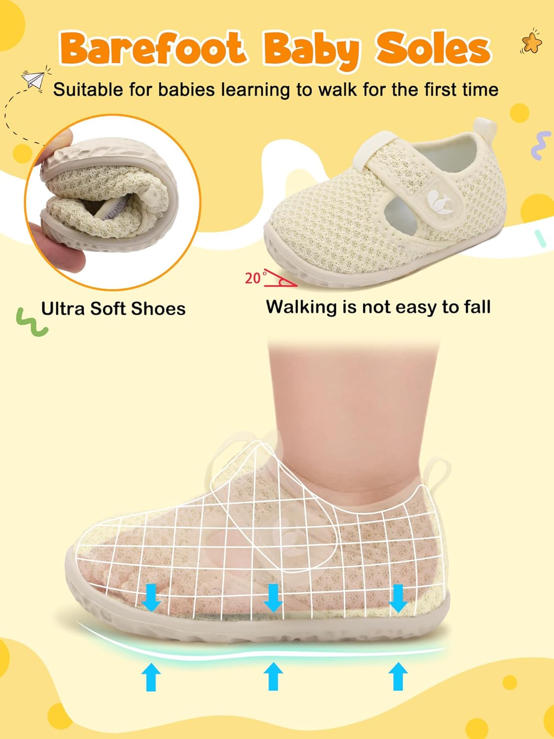 FEETCITY Barefoot Baby Shoes Girls Boys Walking Shoes Infant Sneakers Lightweight Flexible Newborn Dress School Shoe