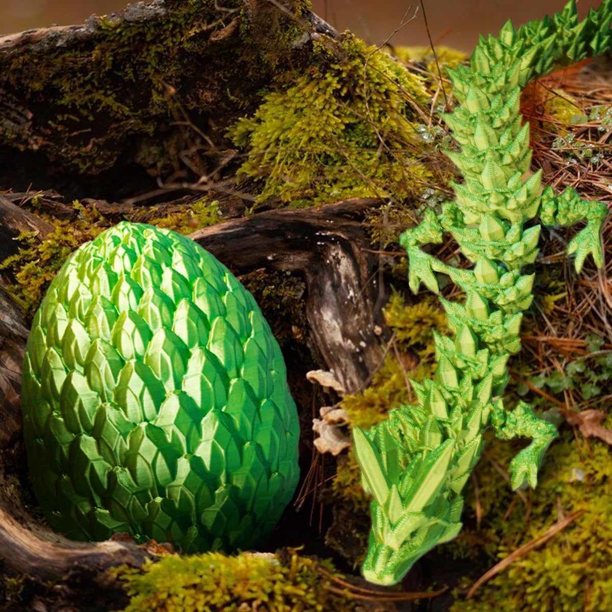 3D Prited Dragon,3D Printed Dragon in Egg, Home Office Decor Executive Desk Toys， Fidget Toys for Adults and Kids (Green)