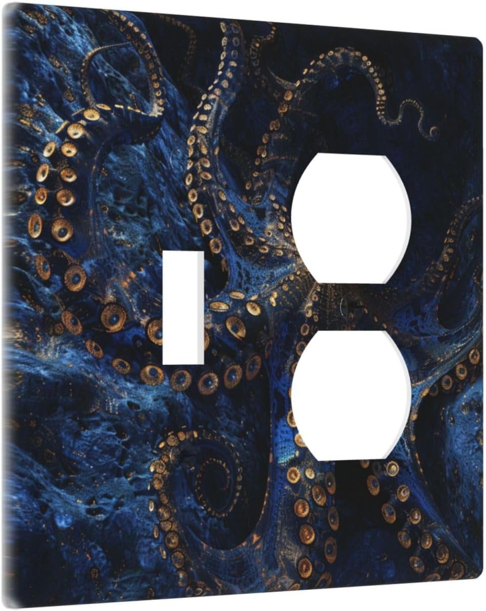 Decorative Outlet Covers Horror Night Blue Ocean Evil Octopus 2 Gang Wall Plate Cover Single Toggle Duplex Combo Two Switch Light Switch Cover Plate Jumbo Dual GFCI Faceplate