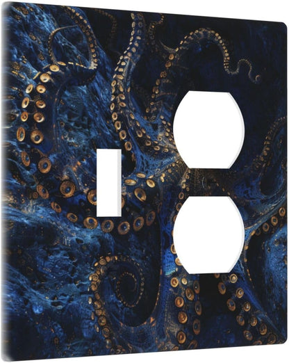 Decorative Outlet Covers Horror Night Blue Ocean Evil Octopus 2 Gang Wall Plate Cover Single Toggle Duplex Combo Two Switch Light Switch Cover Plate Jumbo Dual GFCI Faceplate