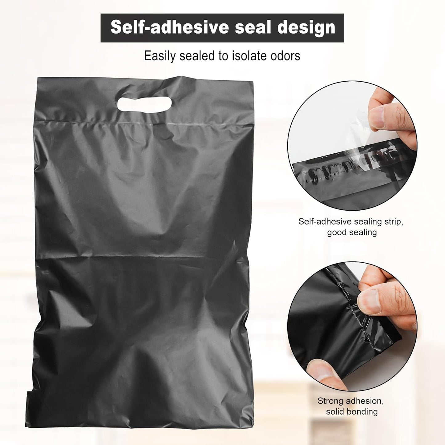 100 Pack Plastic Bags for Adult Diaper Disposal Handle Adult Diaper Disposal Self-Adhesive Strips to Seal in Odours Suitable for Elderly Nappy Care at Home and for Travel (Whiteï¼?(Black)