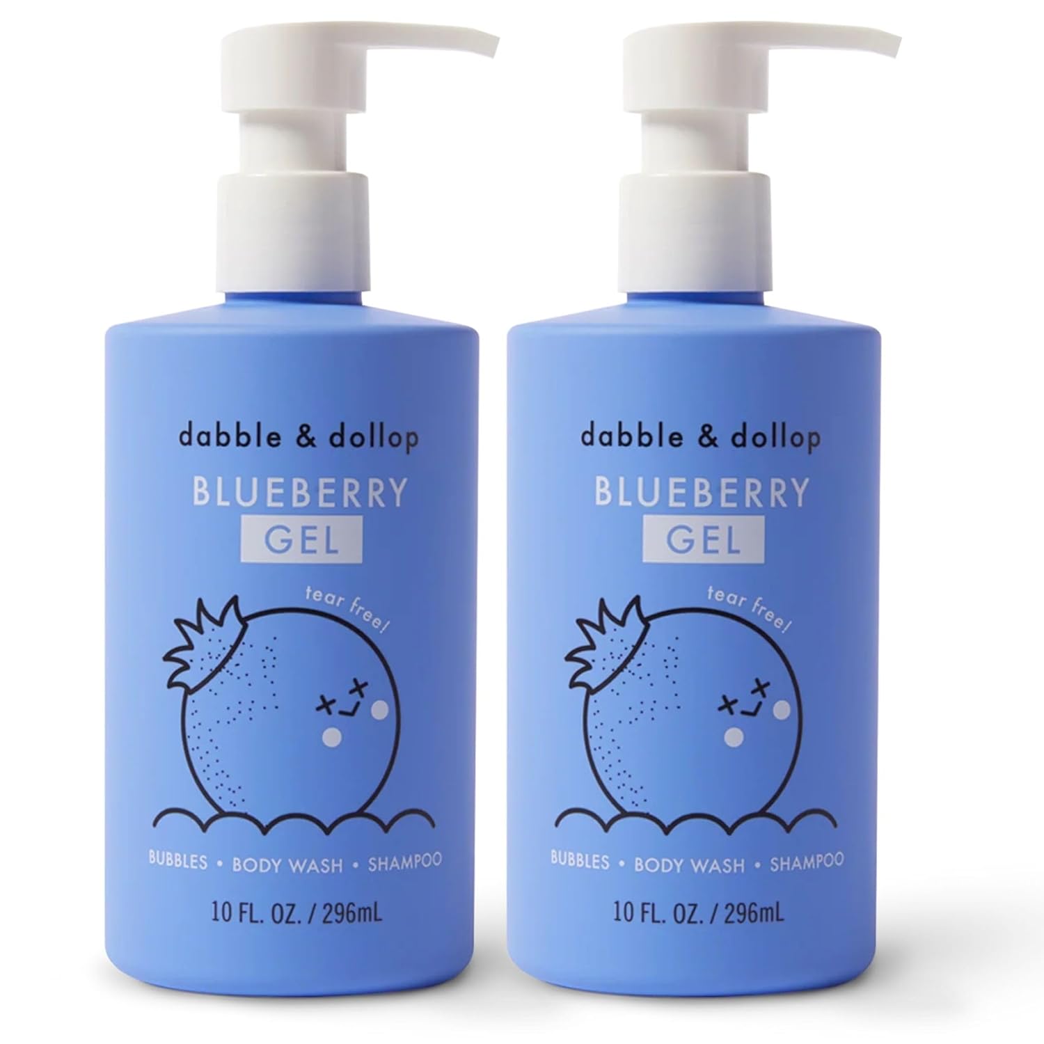 Dabble & Dollop Blueberry Body Wash & Shampoo - 3 in 1 Natural Bubble Bath for Kids, USA-Made