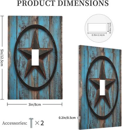 Decorative Light Switch Cover Rustic Wood Country Barn Texas Star On Teal 1 Gang Single Toggle Device Electrical Faceplate Switchplates Decorator Outlet Wall Plate For Farmhouse Cabin