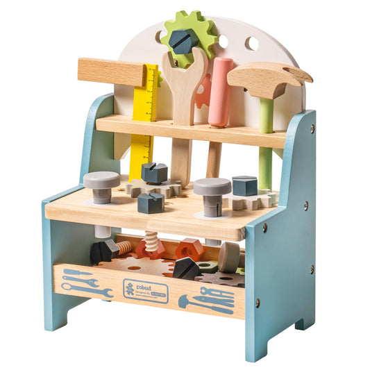 ROBUD Mini Wooden Play Tool Workbench Set for Kids Toddlers - Montessori Toys for 3 4 5 Years Old