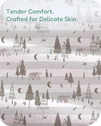 Pack and Play Sheets Fitted, Beige Trees&Leaf Design, Hypoallergenic, Soft and Safe, 2 Pack for