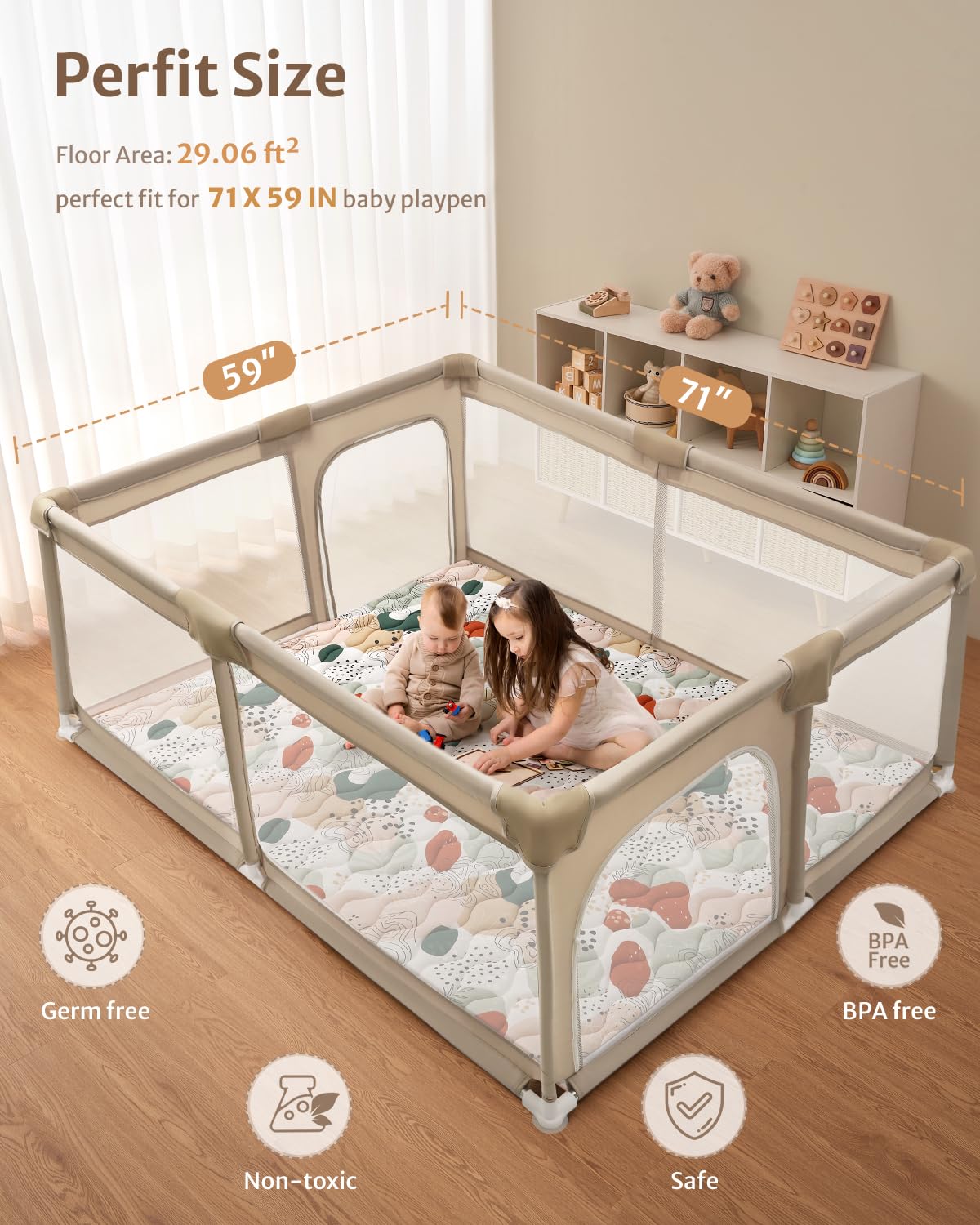 Blissful Diary Baby Play Mats for Floor, 71x59 Inch Thicker Foam Playmats for Babies and Toddlers, Soft Cushioning Baby Crawling Mat, Modern Abstract