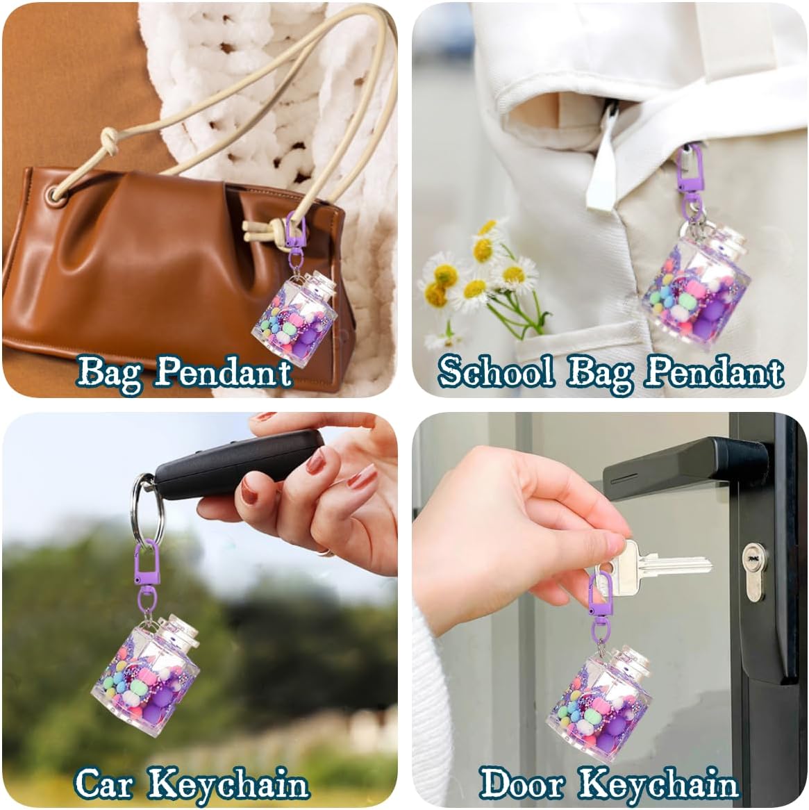 Backpack Keychains for Kids,Colorful Liquid Motion Keychain,Sensory Toy for Stress Relief Oil Bottle Key Chain Pendant Relaxing Calming Fidget Toys for Sensory Play 4 Colors