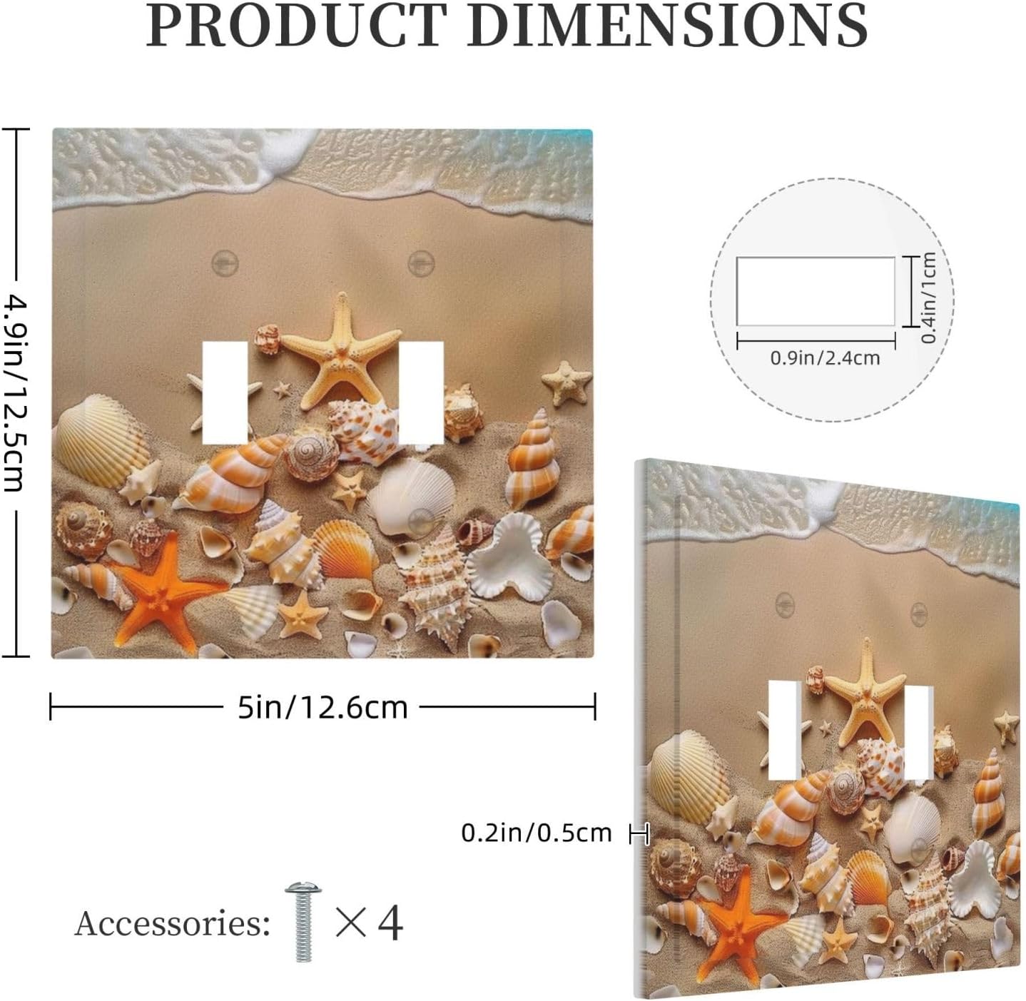 Decorative Switch Covers Plate Beachy Sea Ocean Seashell Starfish 2 Gang Wall Plate Unique Double Toggle Light Switch Plate Wall Cover Plate Faceplate for Bathroom Bedroom Home Decor