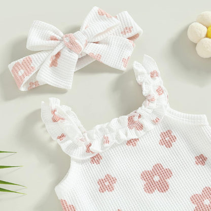 fhutpw Baby Girl Clothes Summer Cute Outfits 3 6 12 18 Months Spaghetti Strap Romper & Floarl Shorts Sets