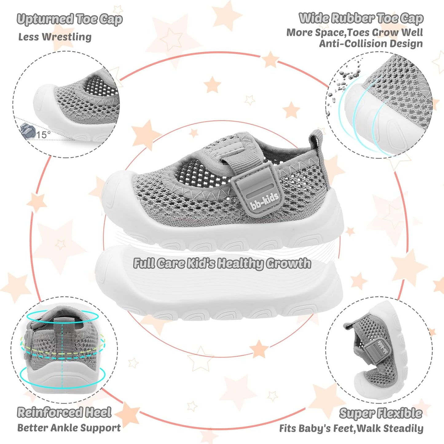 Baby Walking Shoes Toddler Girl Boy Soft Sole Breathable Mesh Slip on Summer Wide Shoes Infant Flexible Lightweight Non-Slip Safer Causal Tennis Shoes Toddler First Walkers Shoes Rubber Soles Outdoor