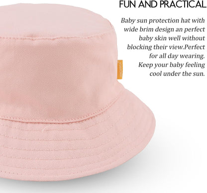 JANGANNSA Cotton Baby Sun Hat Infant Toddler Boys Girls Bucket Hats Summer Sun Protection Kids Beach Caps