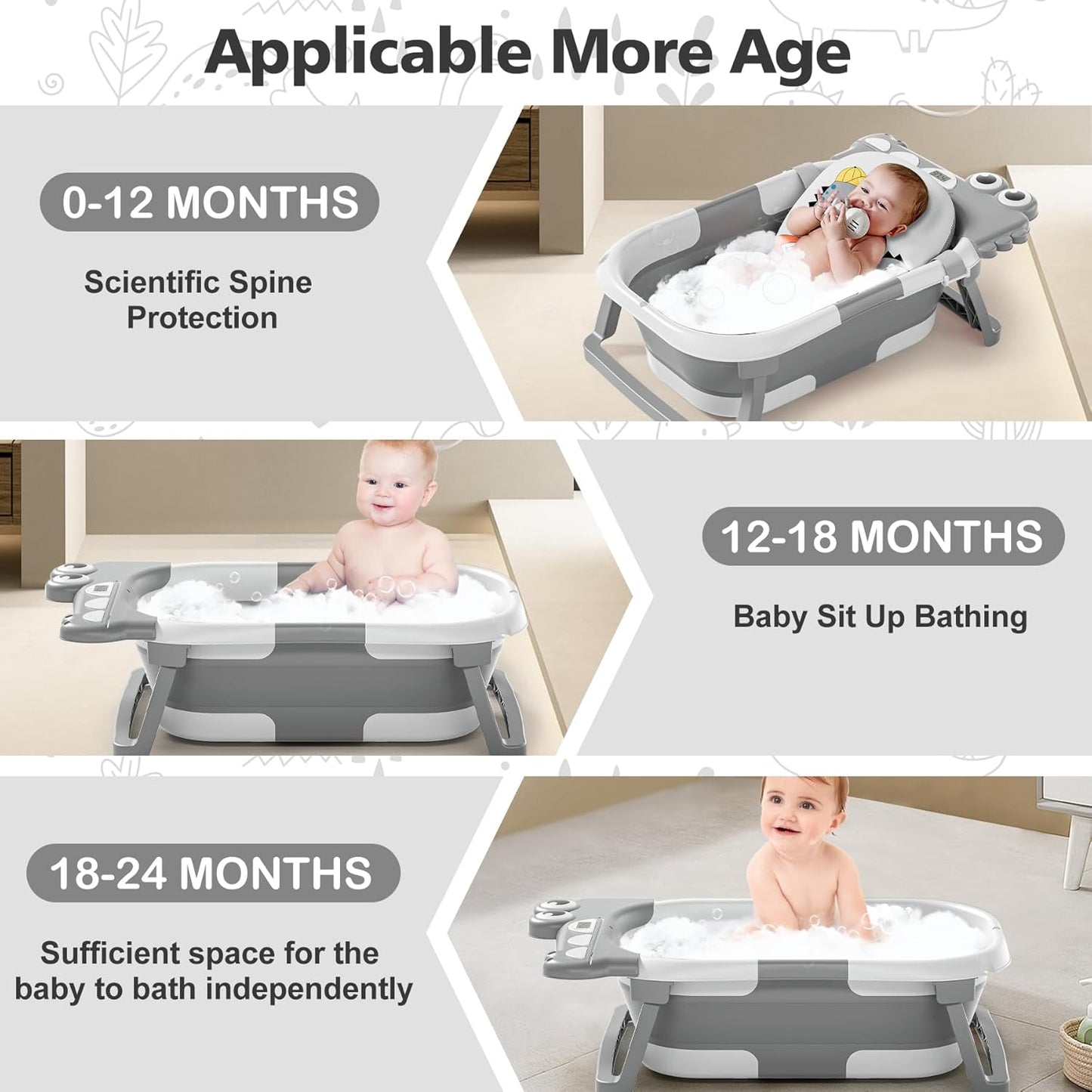 Collapsible Baby Bathtub for Newborn, Foldable Baby Bath Tub with Thermometer & Soft Floating