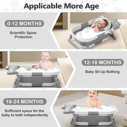 Collapsible Baby Bathtub for Newborn, Foldable Baby Bath Tub with Thermometer & Soft Floating