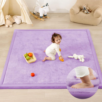 Ultra Soft Baby Play Mat,1.3" Thick Elasti-Foam Tummy Time Mat for Infants,Toddlers,Kids,Water-Repellent Coral Fleece Nursery Rug,Non-Slip Safe for Crawling&Hardwood Floors(Lavender)