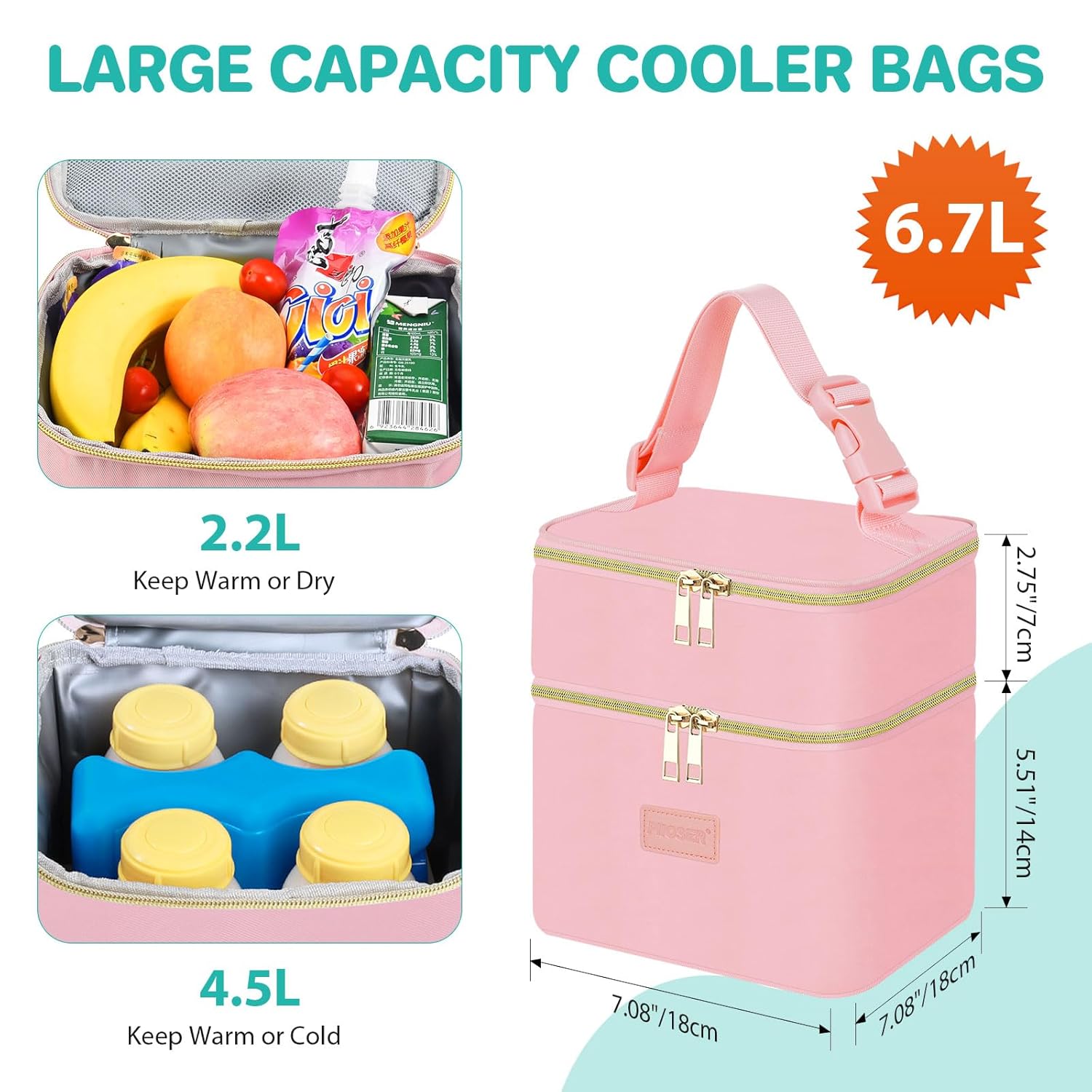 PIIOSER Breast Milk Storage Cooler Bag with Ice Pack, Fits 4 Baby Bottles Up to 5 Ounce, Small