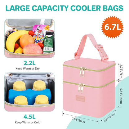PIIOSER Breast Milk Storage Cooler Bag with Ice Pack, Fits 4 Baby Bottles Up to 5 Ounce, Small