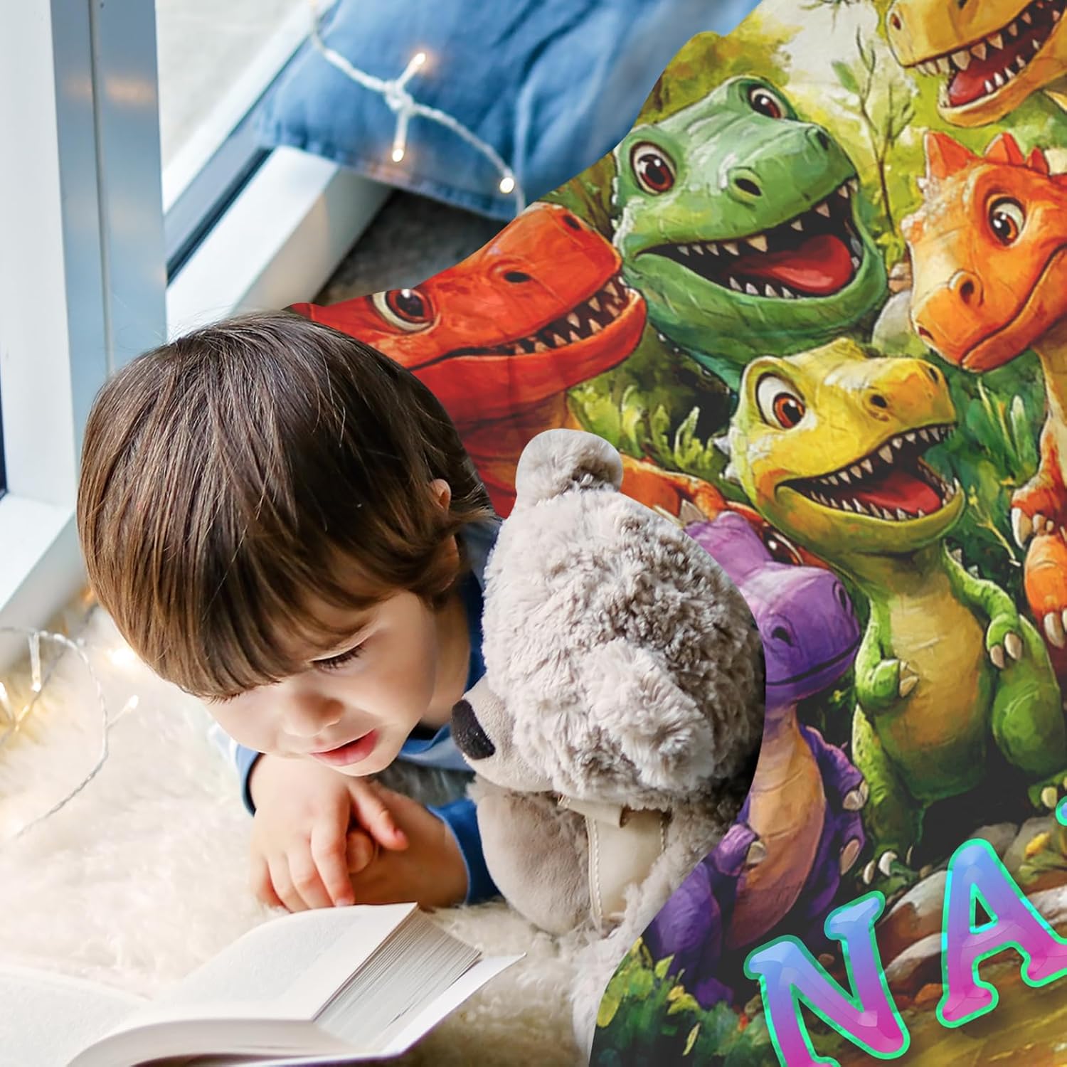 Ship Next Day, Custom Dinosaur Blanket - Printed in USA, Personalized Blankets with Name, Gift for