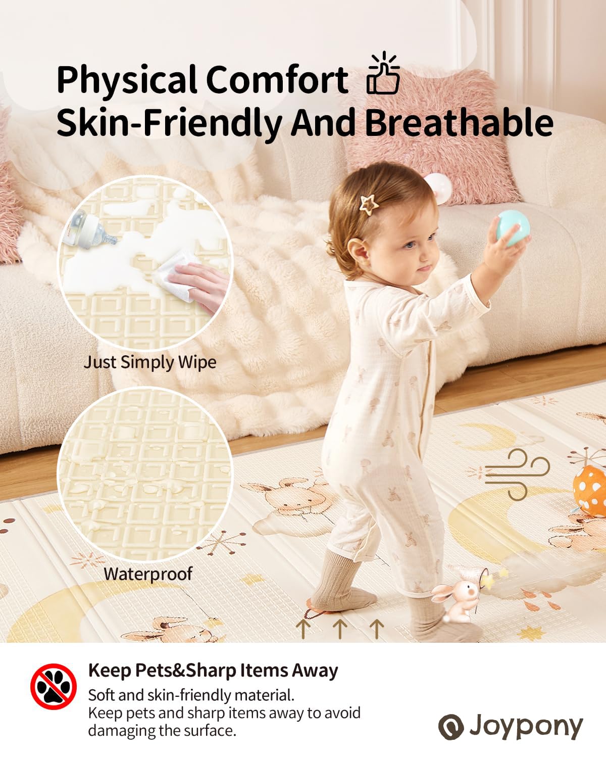 Baby Play Mat 71x59 Inches, Foldable Play Mats for Babies and Toddlers, Waterproof & Anti-Slip Portable Baby Floor Mat for Tummy Time, Baby Mat for Floor with Travel Bag for Indoor Outdoor