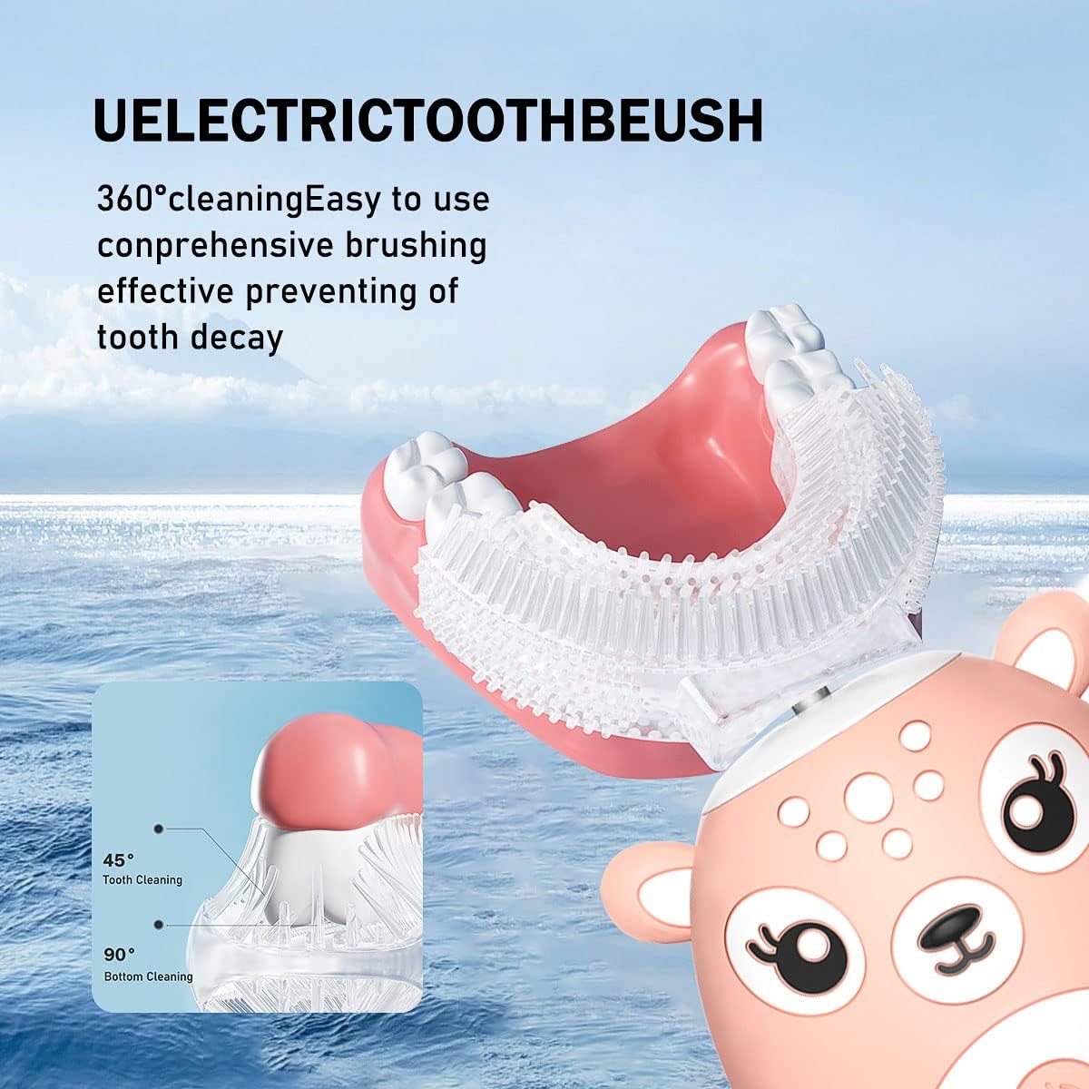 Kids Electric Toothbrushs U Shaped sonic Automatic Toothbrush with 4 Brush Heads, Six Cleaning