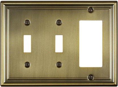 Antique Brass Combination 2 Toggle and 1 Decorator Wall Plates, 1-Pack Metal Switch Plates and Outlet Covers, 3-Gang, 6.77''*4.88'', Midsize