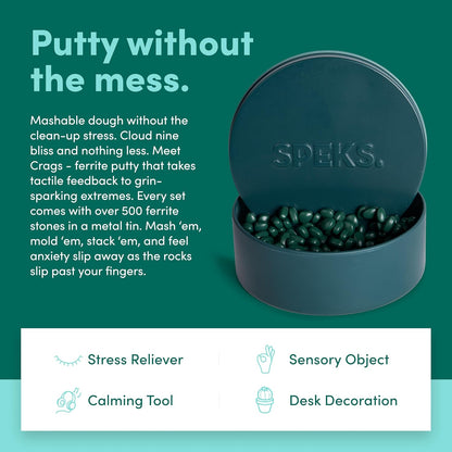 Speks Crags Ferrite Putty, Over 500 Ferrite Stones in a Metal Tin, Seriously Satisfying Fidget Toys for Adults and Desk Toys for Office, Matte Jade, Medium