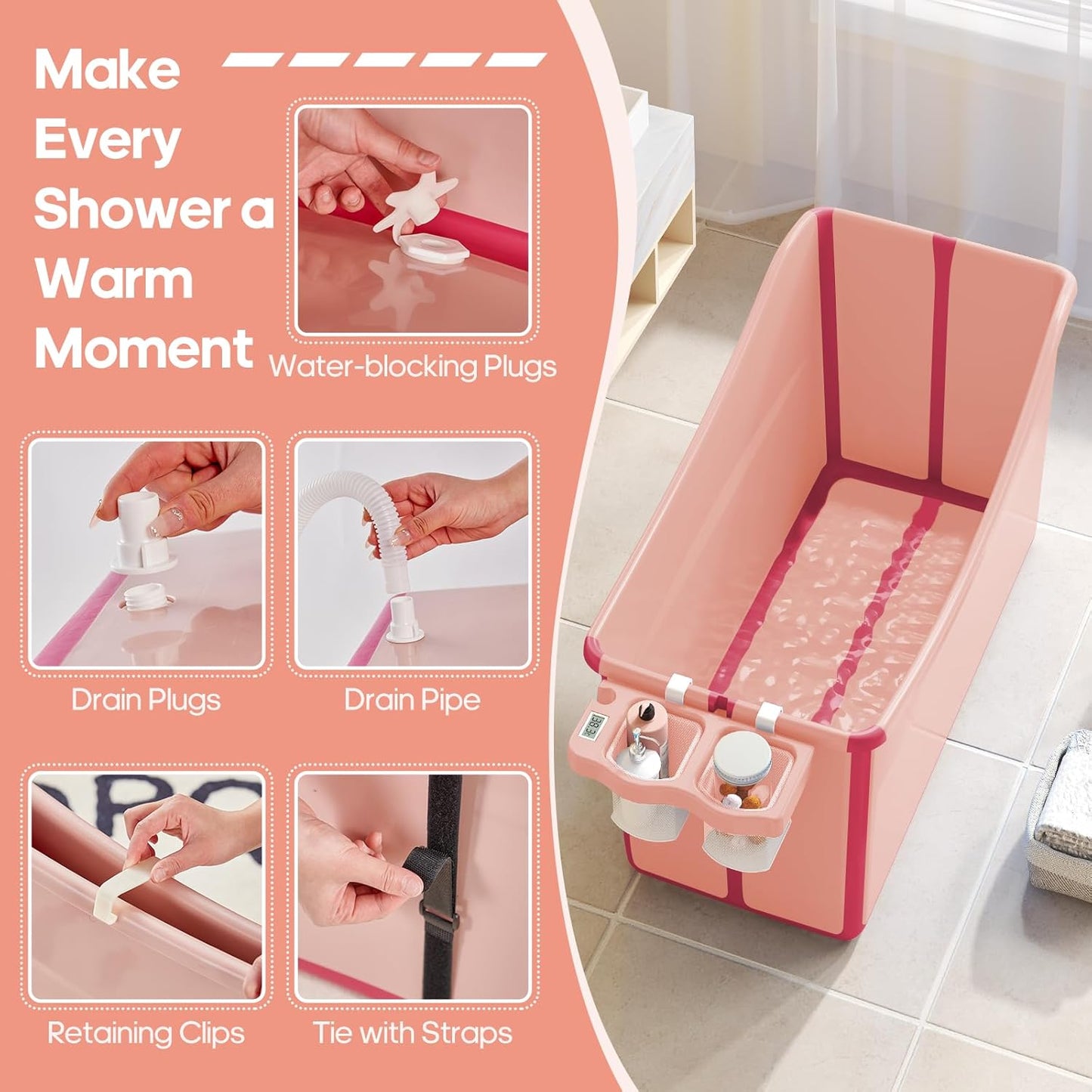 Collapsible Baby Bathtub Foldable Bathtub for Toddler Portable Large Foldable Bath Tub Bathtub for