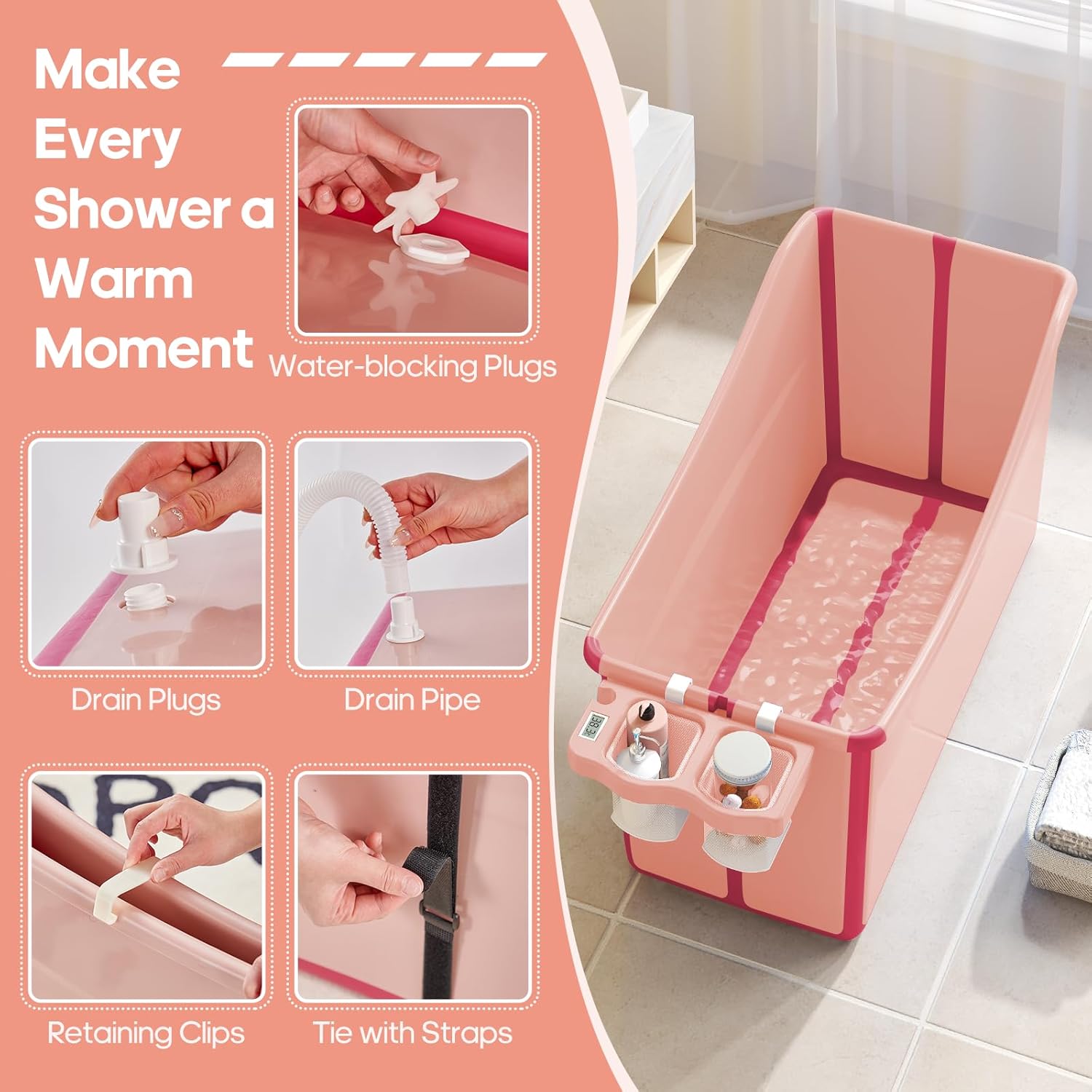 Collapsible Baby Bathtub Foldable Bathtub for Toddler Portable Large Foldable Bath Tub Bathtub for