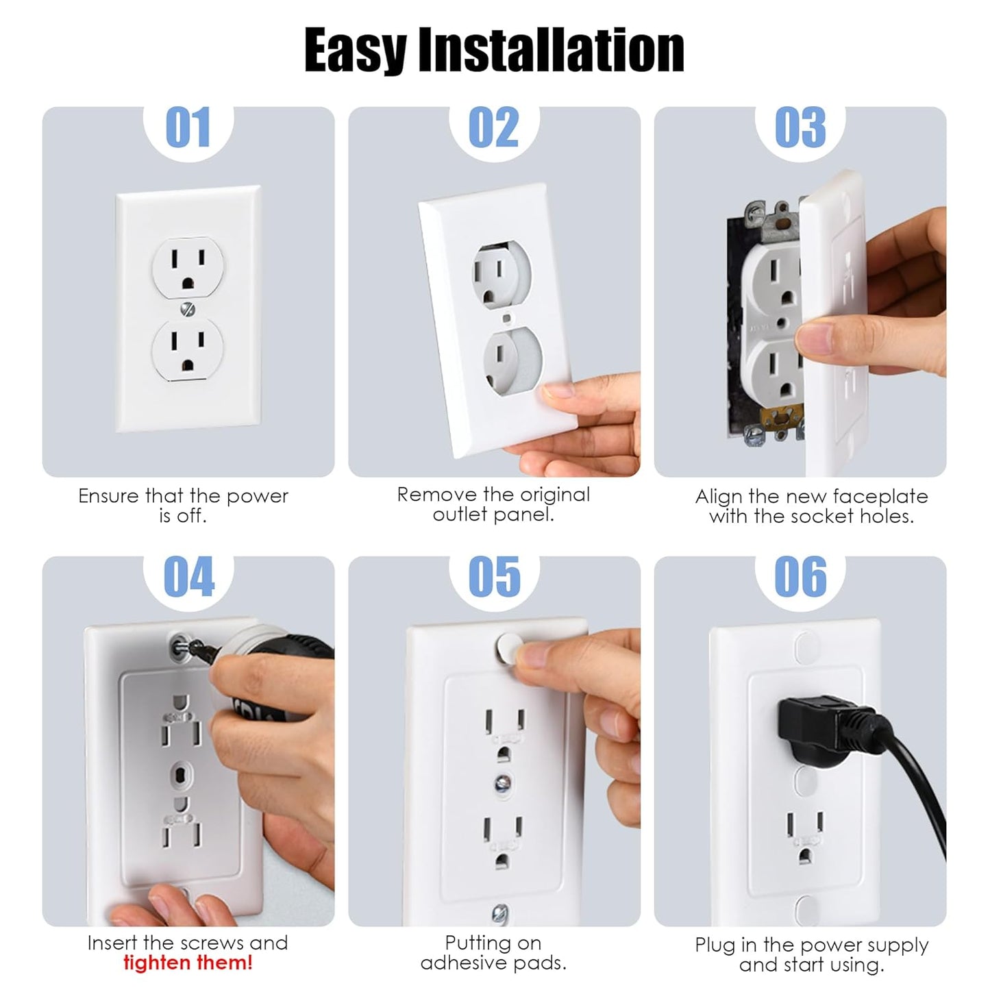 Nearockle 2 Pack Self-Closing Outlet Covers, 2024 Upgraded Built-in Hidden Slider & No-Pull-Out Wall Plug Covers Fit All Screw Outlets, Child Safety Baby Proofing (White)
