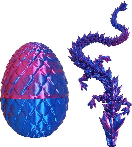 Dragon Egg,Dragon Egg Fidget Surprise Toy with 3D Printed Dragon, Dragon Eggs with Dragon Inside Fidget Toy, 12" Dragon and Dragon Egg Toy Gifts for Autism and ADHD. (Laser Purple)