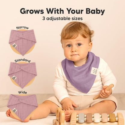 8-Pack Muslin Baby Bibs for Boys, Girls - Muslin Bandana Drool Bibs for Baby Girl & Boy, Drooling Newborn, Teething Toddler, Infant 0-36 Months, 100% Cotton Extra Absorbent & Soft (Lavender)