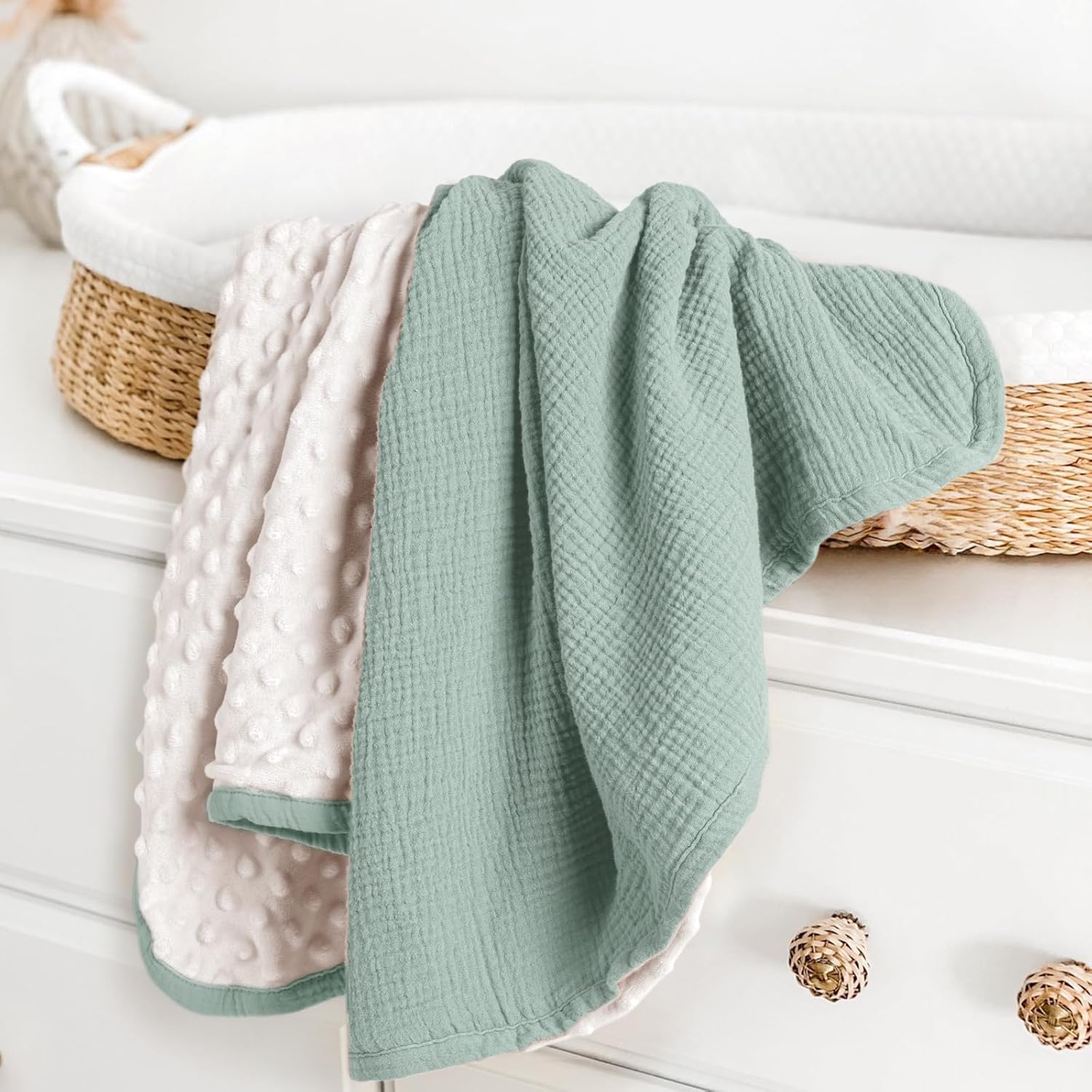 lulumoon Baby Blanket for Newborn Receiving: Minky Dot & Muslin Lightweight - Thermal Blanket Gift