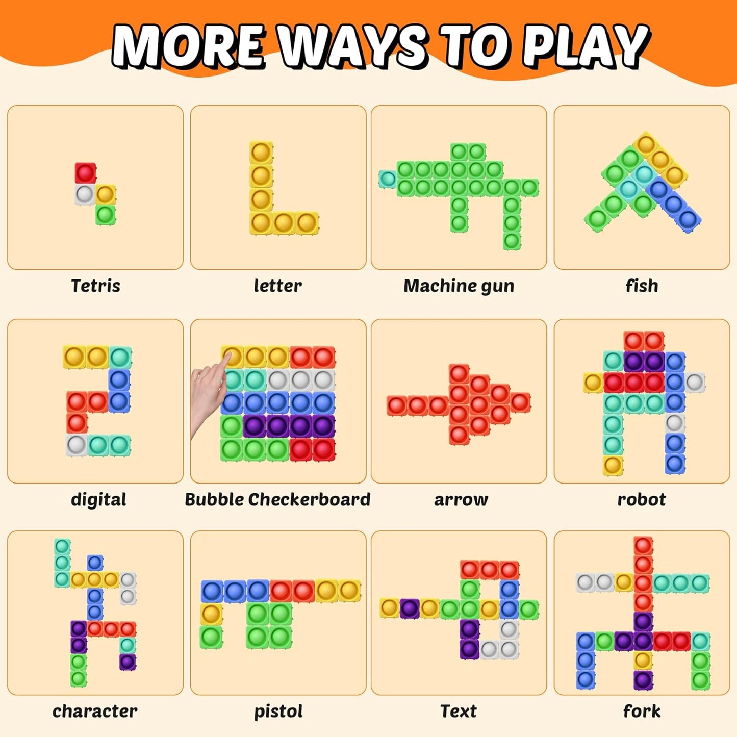 Giant Pop Blocks Bubble Premium Silicone Pop Fidget Blocks for Endless Joy and Education - Vibrant Pop Blocks for Imaginative Play and Puzzle Games-Toy Gift for Kids (16PCS)