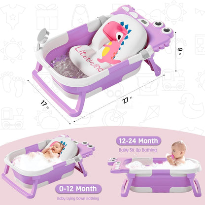 TPN Collapsible Baby Bathtub, Baby Bath Tub with Soft Cushion & Real-Time Thermometer, Baby Bathtub