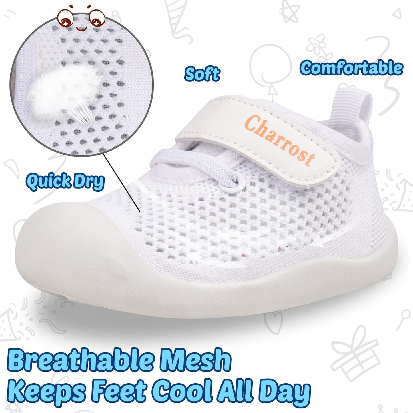 Charrost Toddler Baby Girl Boy First Walking Shoes Checkered Sneakers Sizes 3/4/5/6/7/8T. Soft, Cute,Flexible for First Walkers. Non-Slip, Slip On, Wide Toe Box Indoors Outdoors