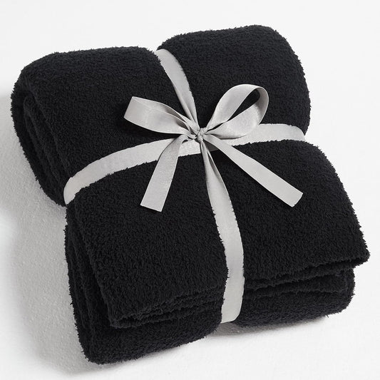 CYMULA Super Soft Knit Throw Blanket Twin Size Black-Lightweight Plush Fuzzy Fluffy Warm Cozy