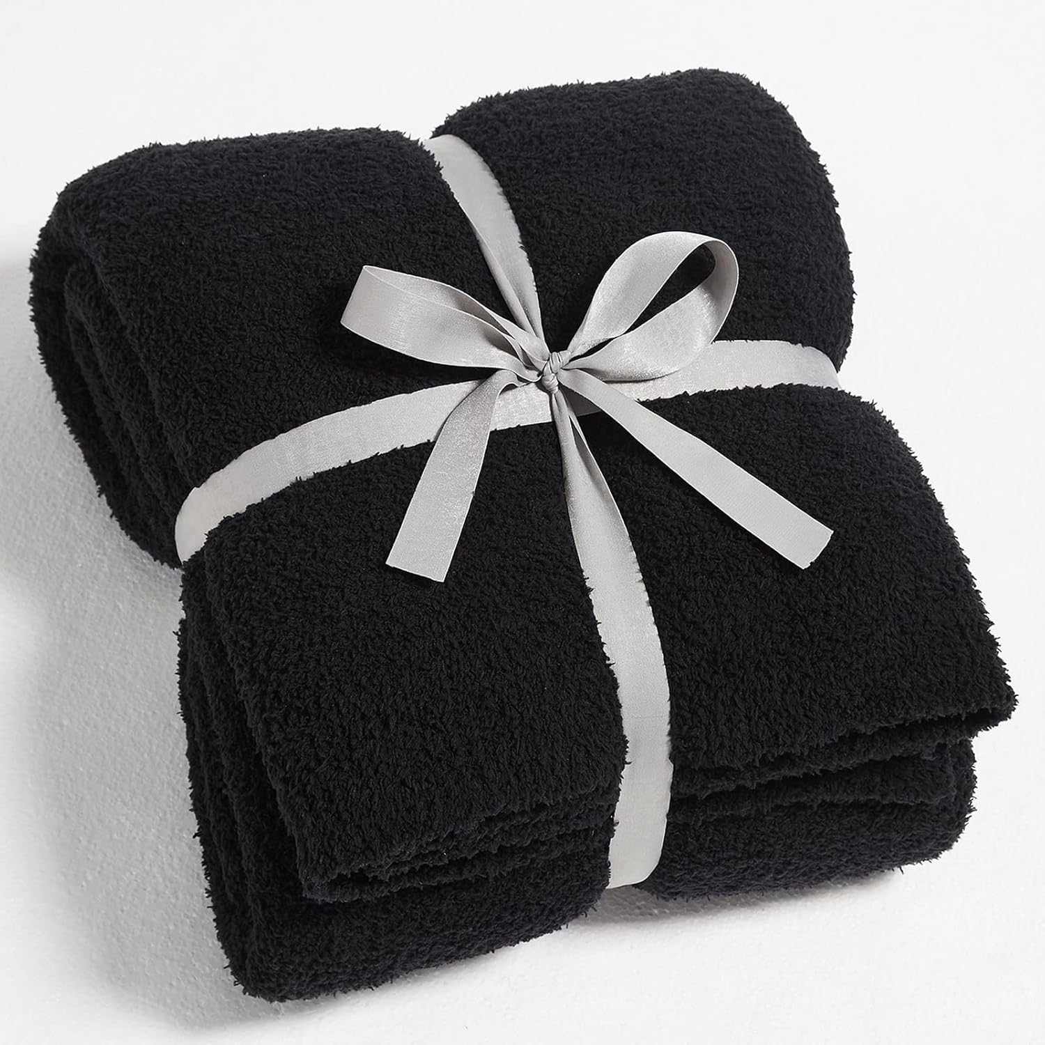 CYMULA Knit Throw Blanket for Couch Black-Super Soft Lightweight Plush Fuzzy Fluffy Cozy Blankets