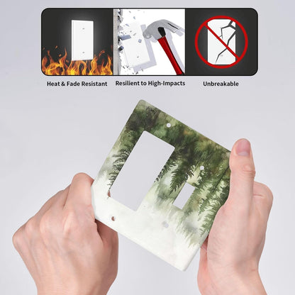 Outlet Covers Green Forest Watercolor Painting Foggy Pine 1 Toggle 1 Rocker Combination Decorative Wall Plate Electrical Switch Plates Light Switch Cover Plate for Bedroom living Room
