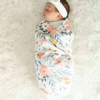GRACED SOFT LUXURIES Premium Muslin Baby Swaddle Blankets 2 Pack | Large 47 x 47 inch | 100% Cotton Muslin Newborn Infant Swaddle Receiving Blanket Wrap (Floral Burst | Diamond Dot)