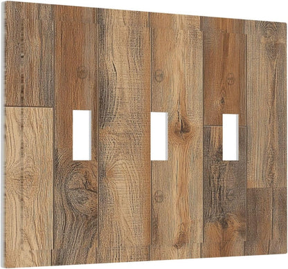 Decorative Switch Plates Retro Rustic Brown Wood Grain 3 Gang Wall Plate Triple Toggle Light Switch Cover Faceplate Electrical Wall Panels For Farmhouse Cabin Decor